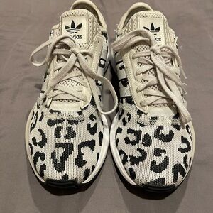 Adidas Black and White Leopard Print Sneakers